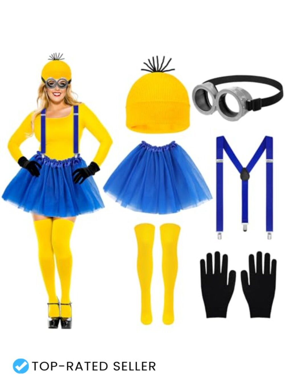 Halloween Costume Accessory Set Beanie Suspenders Goggles Skirt Cosplay
